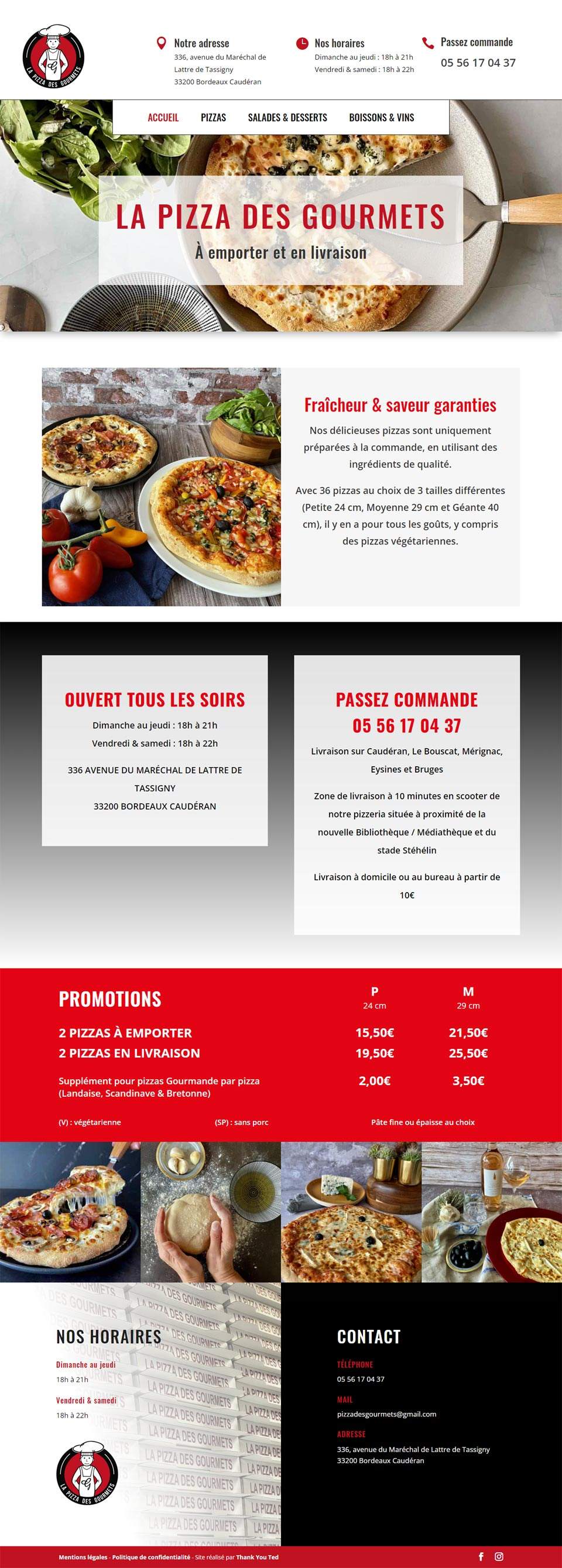 Page d'accueil de la pizza des gourmets 